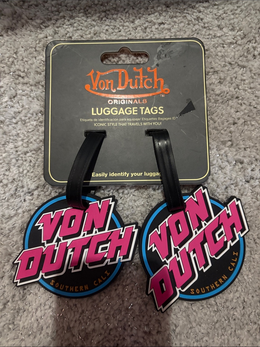Von Dutch Pink & Black Luggage Tags - Pair NWOT